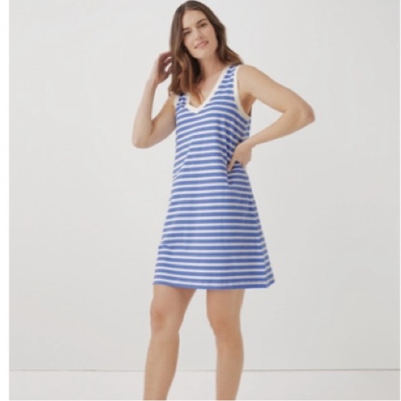 NWT Pact Softspun A-Line Tank Dress Blue and White Stripes Organic Cotton Medium - Picture 1 of 9